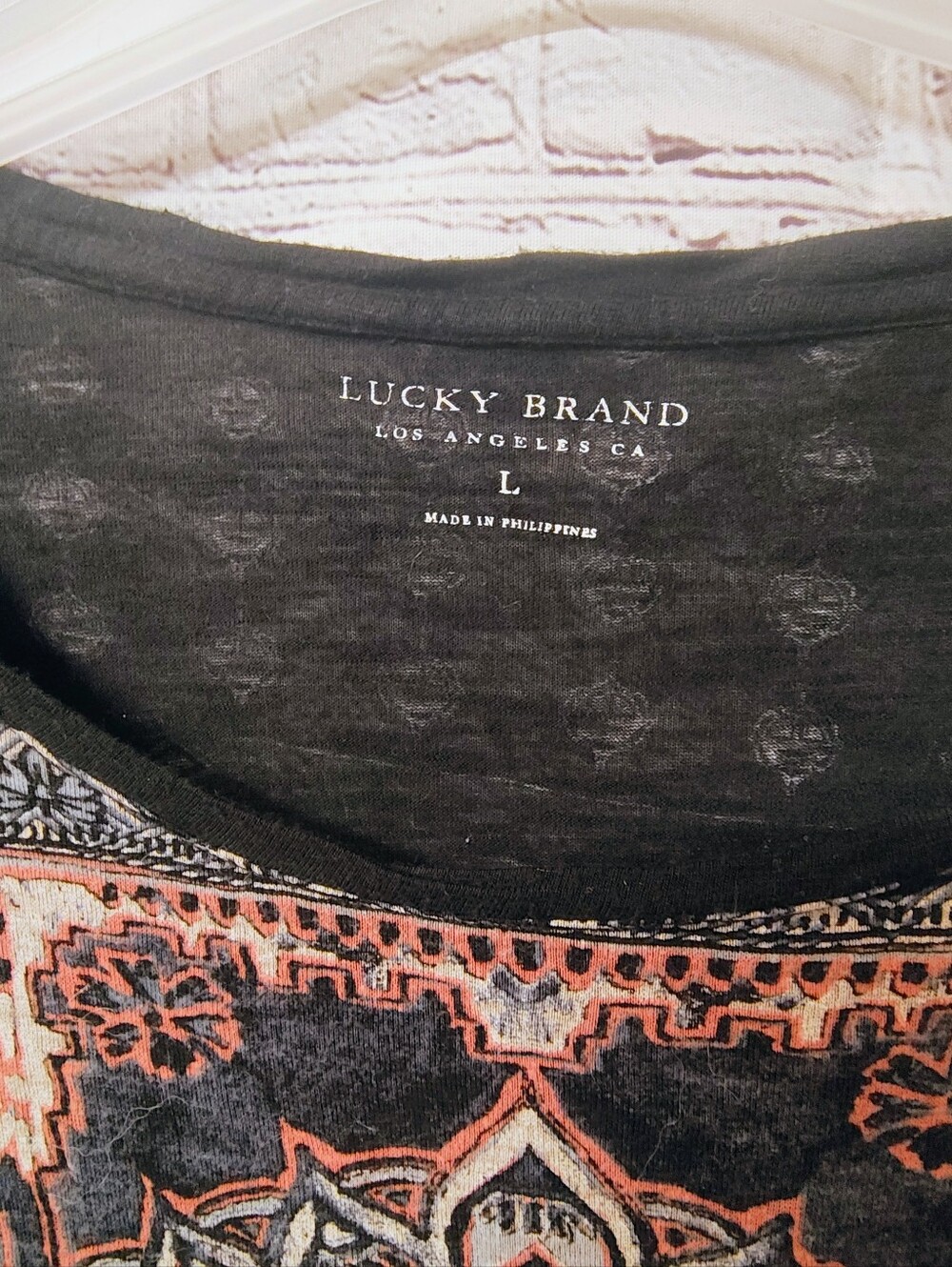 Lucky Brand Scoop Boho Celestial Blue Pink Top L Jersey Knit Top - Picture 5 of 8